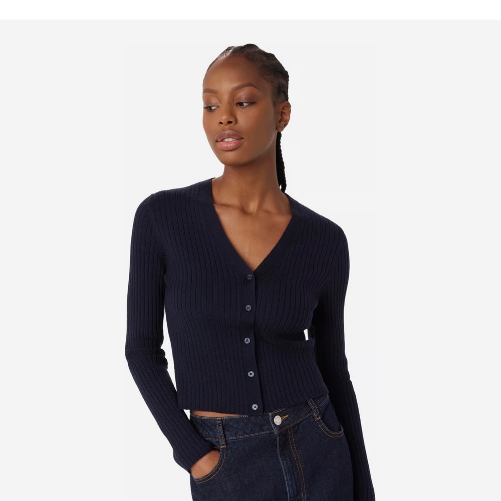 Frank & Oak Black Merino V-Neck Cardigan